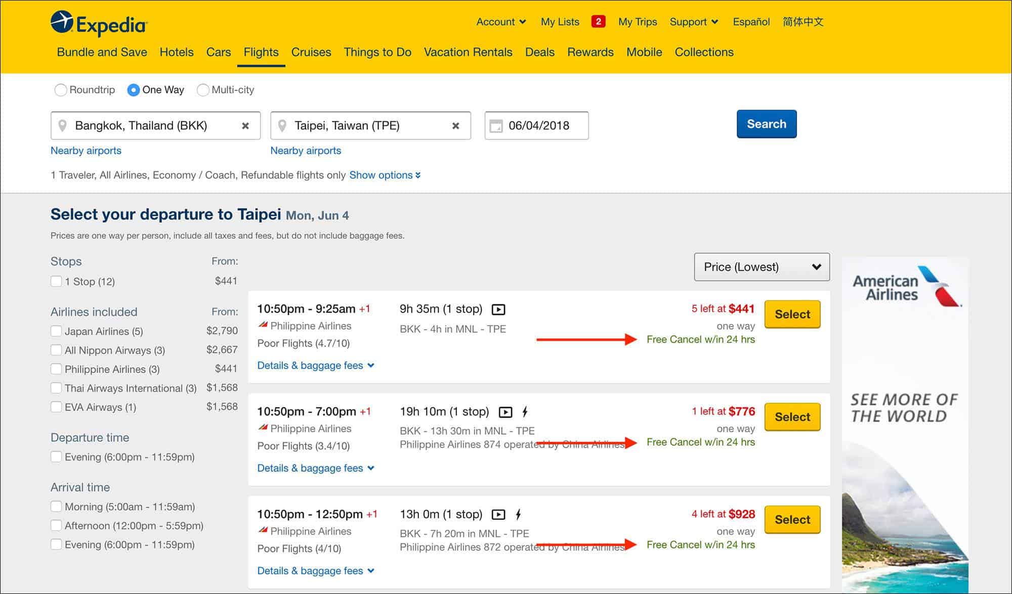Book Flight Tickets with 24 hour FREE cancellation on Expedia - Select Flight