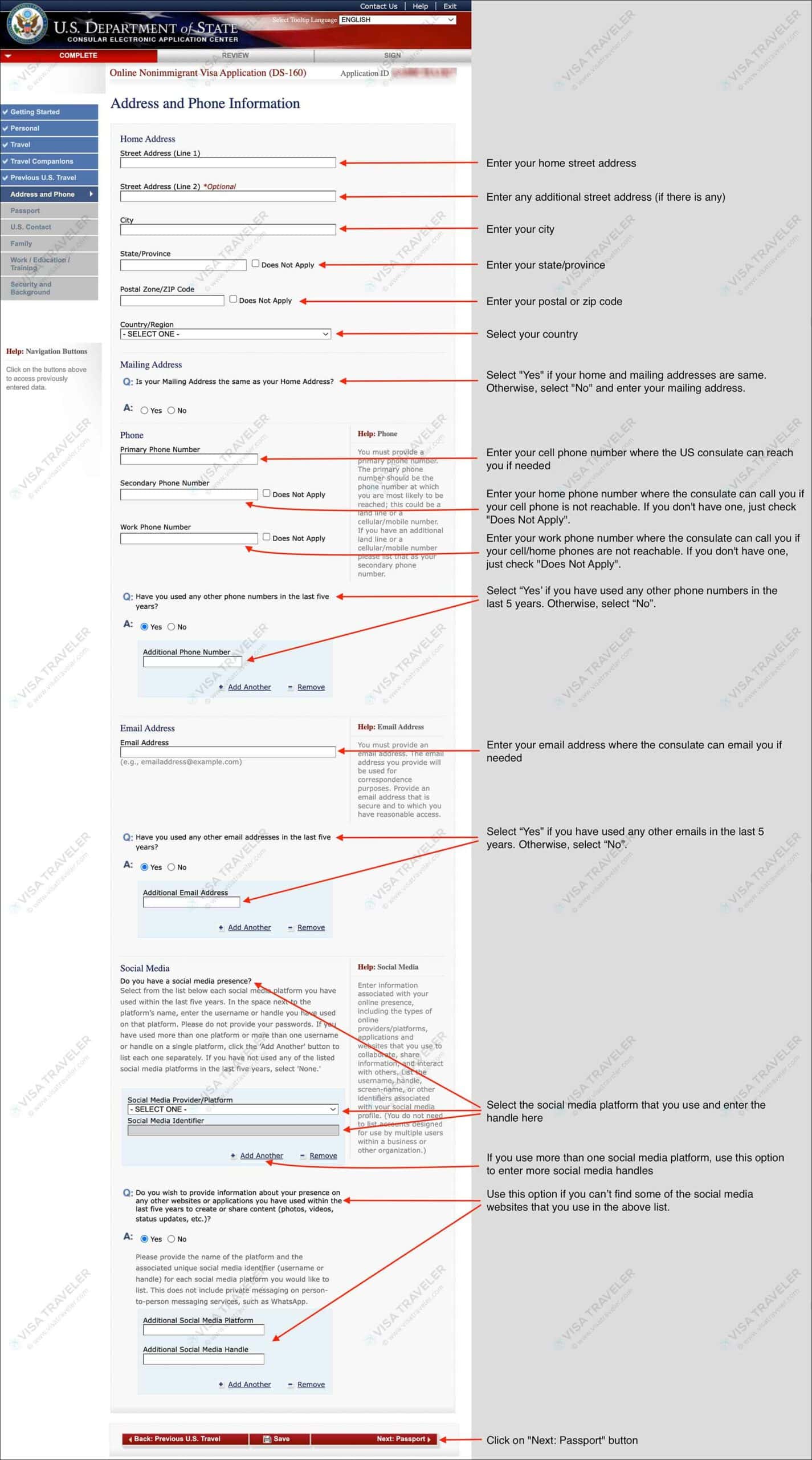 Fill DS-160 Form Online for US Visa - Address and Phone Information