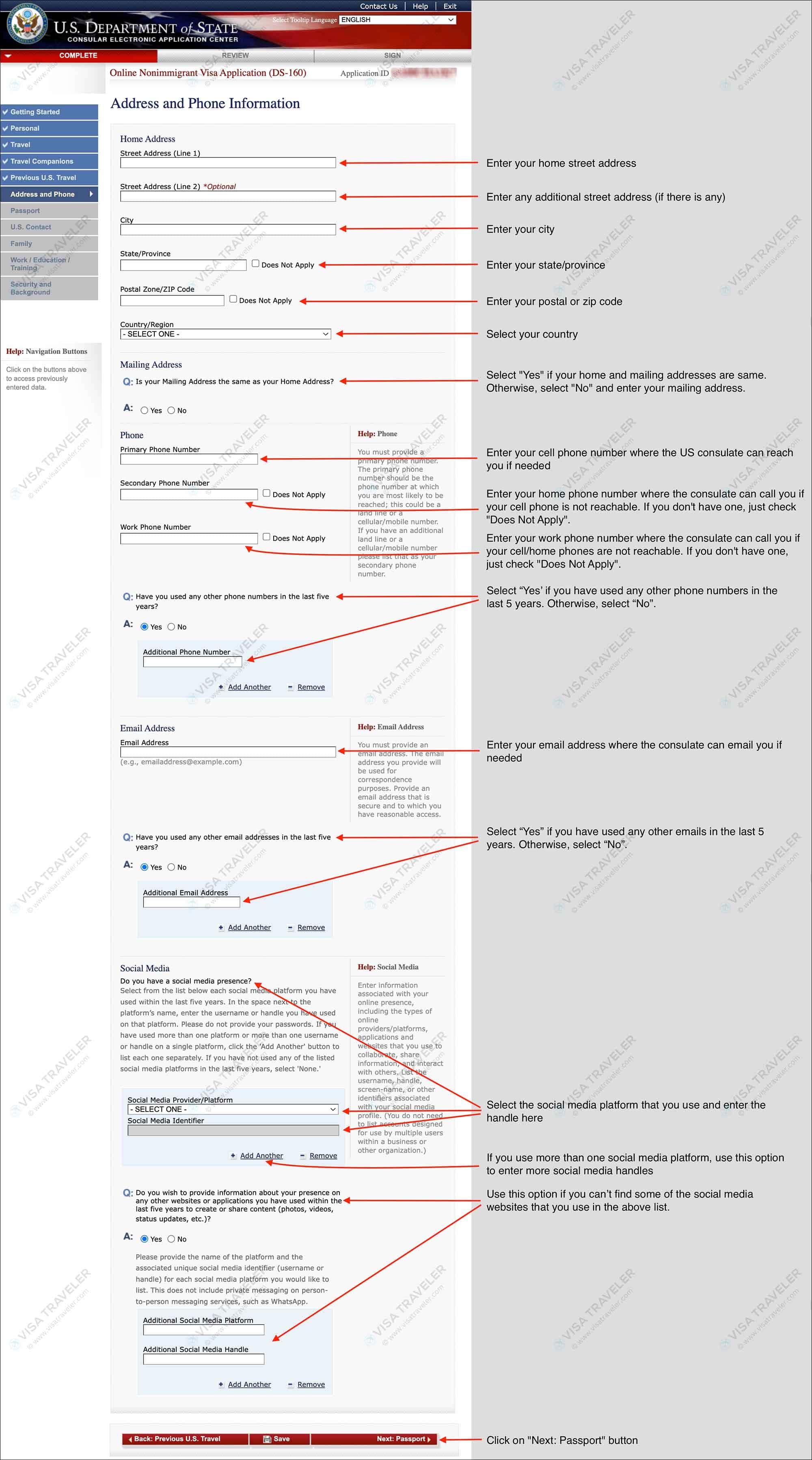 Fill DS-160 Form Online for US Visa - Address and Phone Information