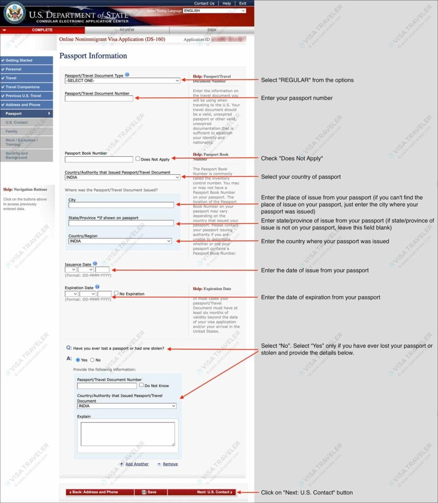 Fill DS-160 Form Online for US Visa - Passport Information