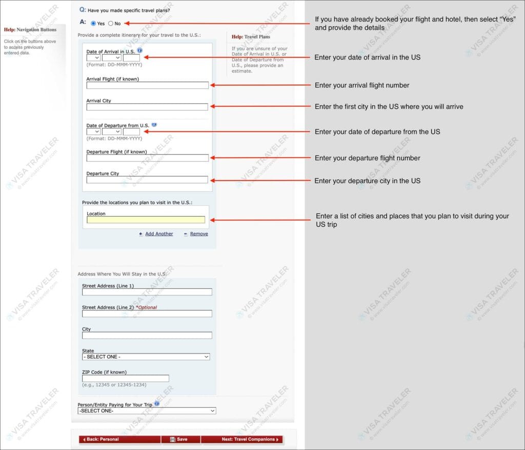 Fill DS-160 Form Online for US Visa - Travel Information