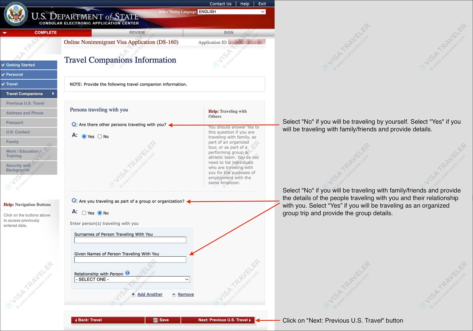 Fill DS-160 Form Online for US Visa - Travel Companions