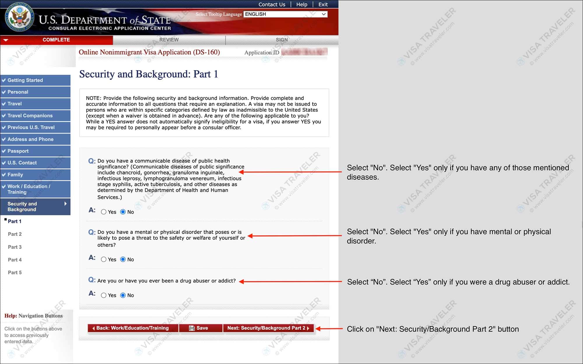 Fill DS-160 Form Online for US Visa - Security and Background Part 1