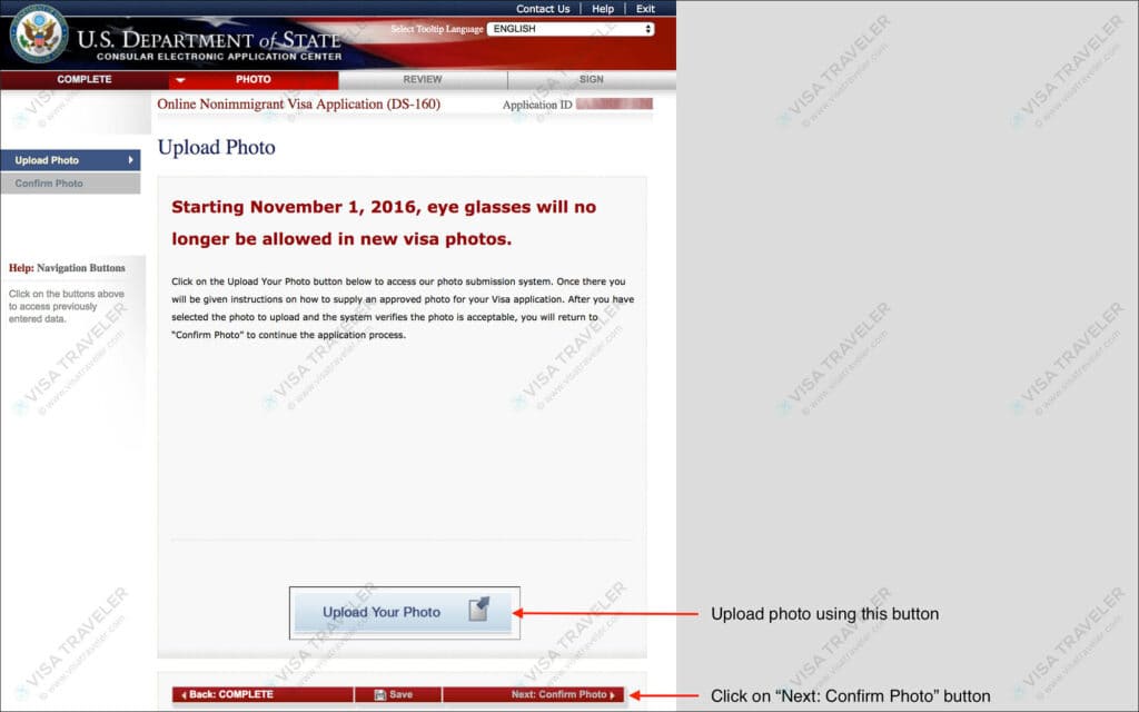 Fill DS-160 Form Online for US Visa - Upload Photo