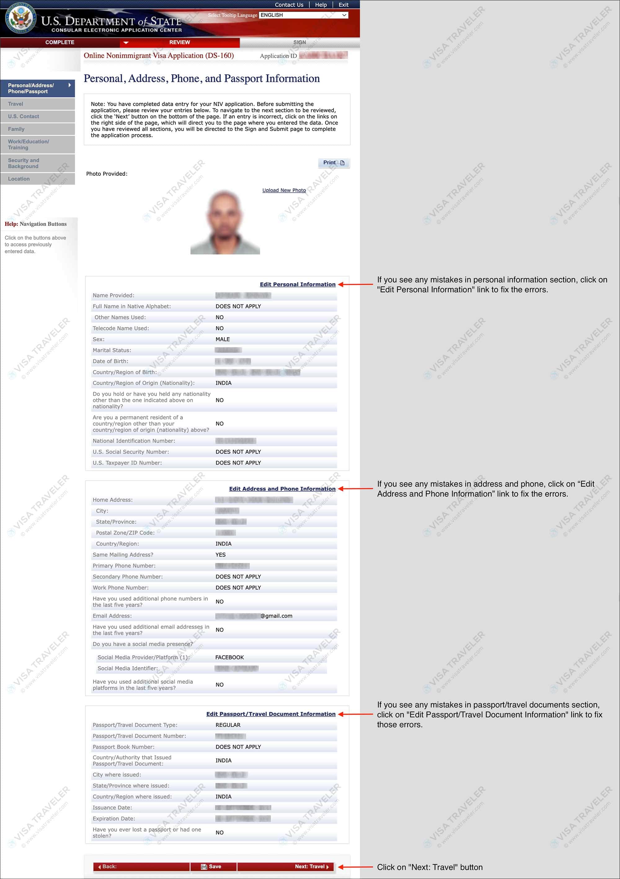 Fill DS-160 Form Online for US Visa - Review Personal Address Phone and Passport Information