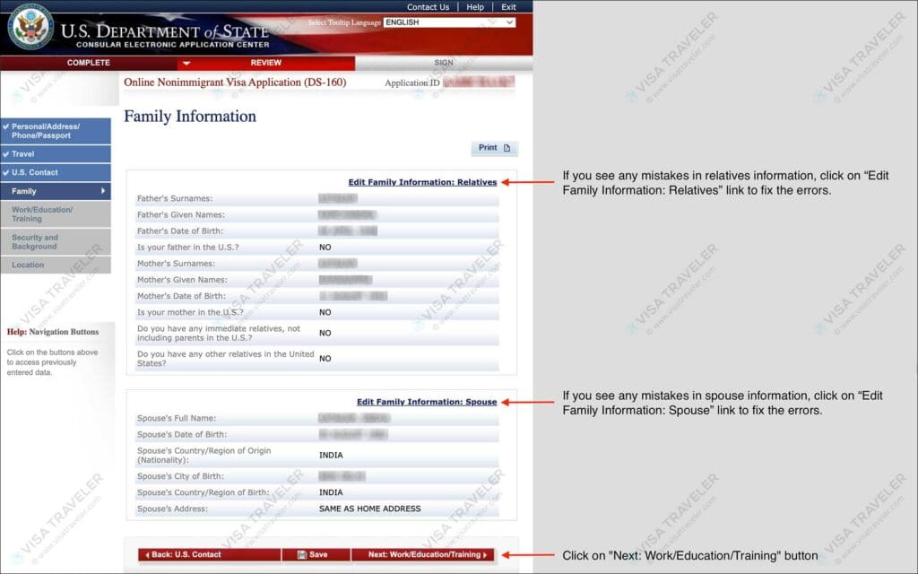 Fill DS-160 Form Online for US Visa - Review Family Information