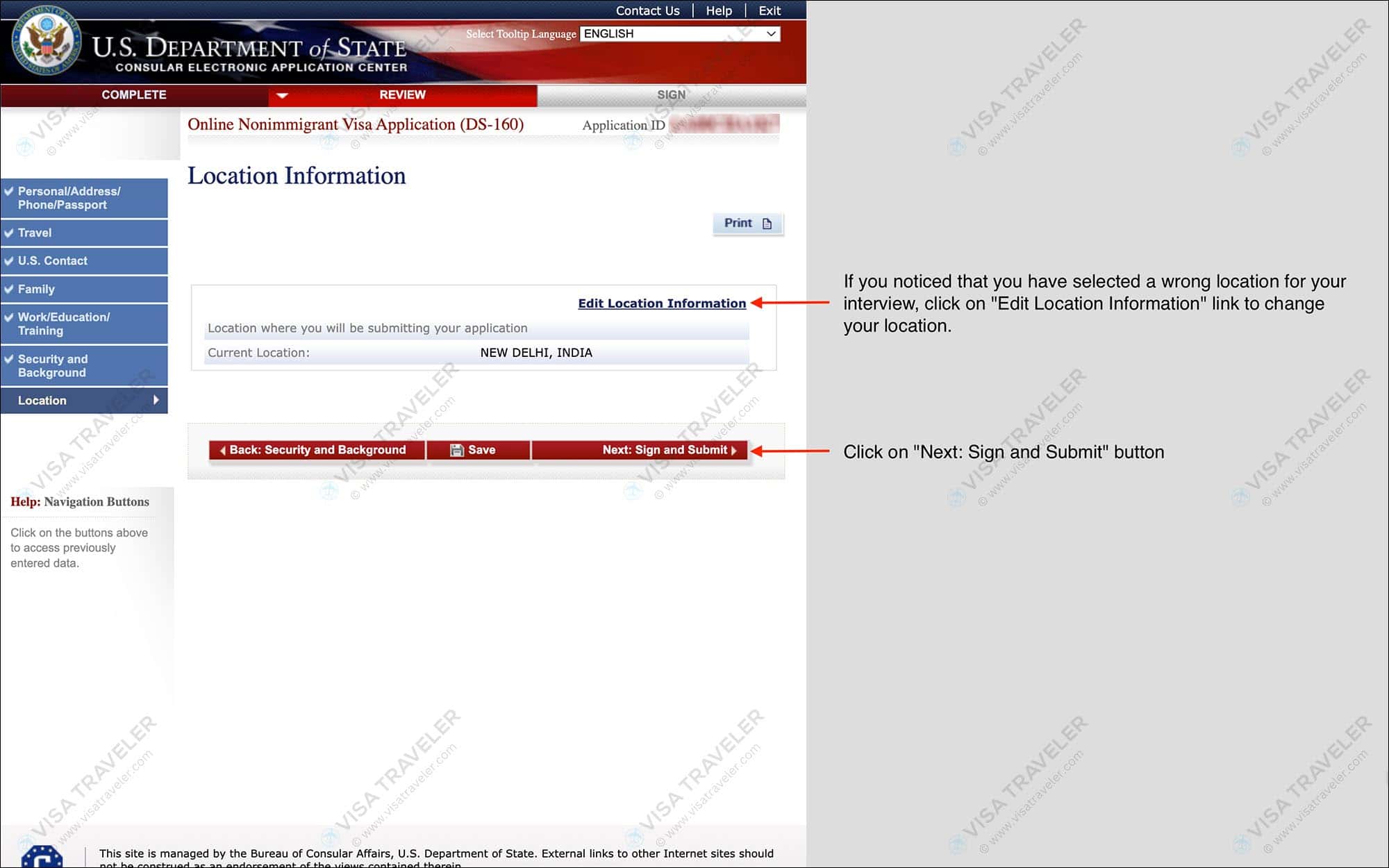 Fill DS-160 Form Online for US Visa - Location Information