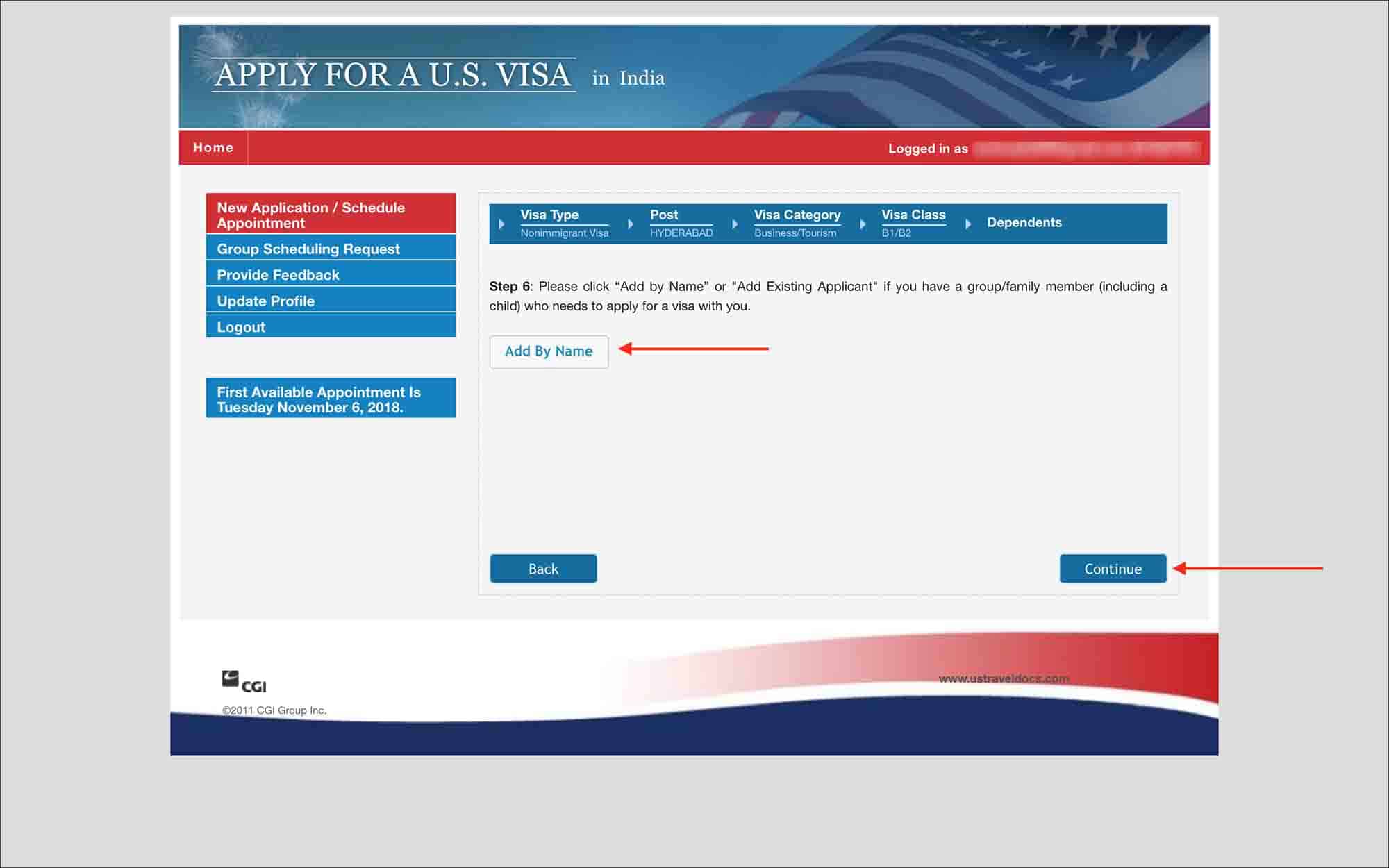 us travel visa appointment login