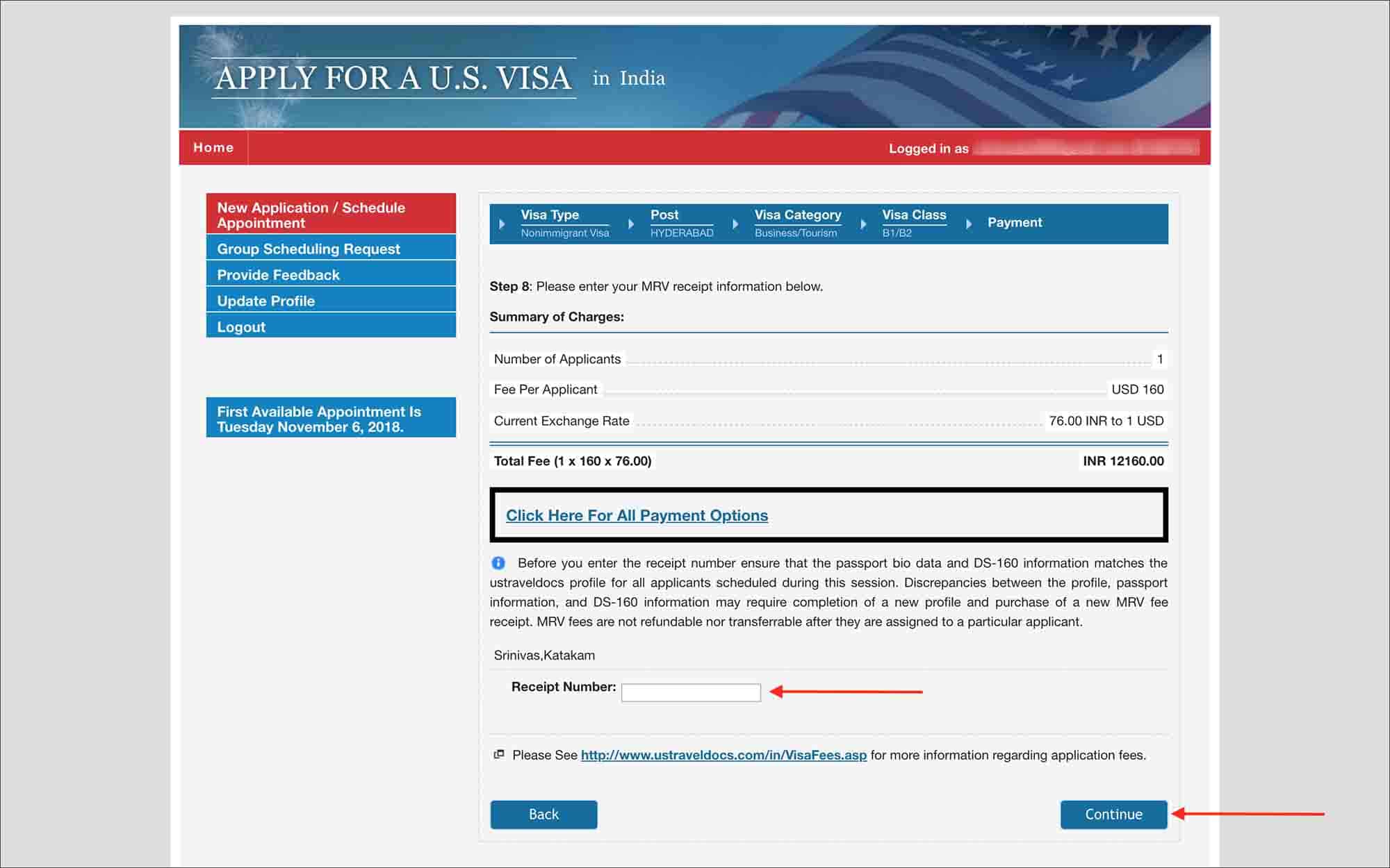 Schedule US Visa Appointment in Asia - Payment