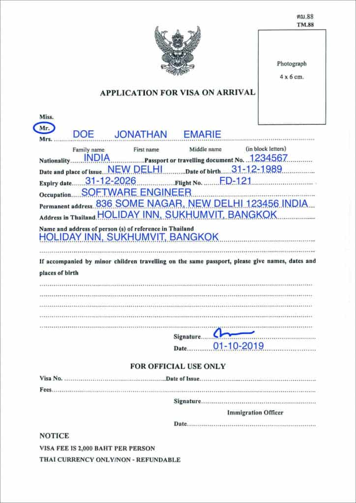 Visa application form thailand