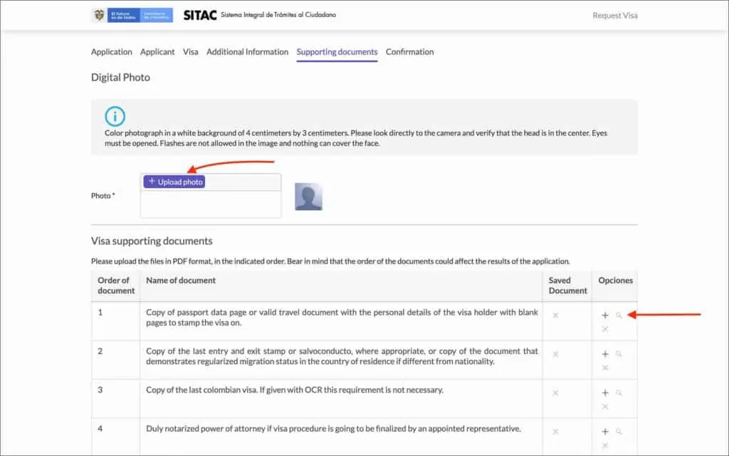 Supporting Documents Page - Upload Photo