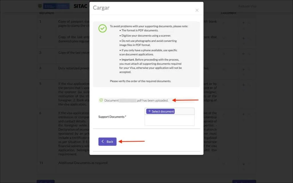 Supporting Documents Page - Upload Document