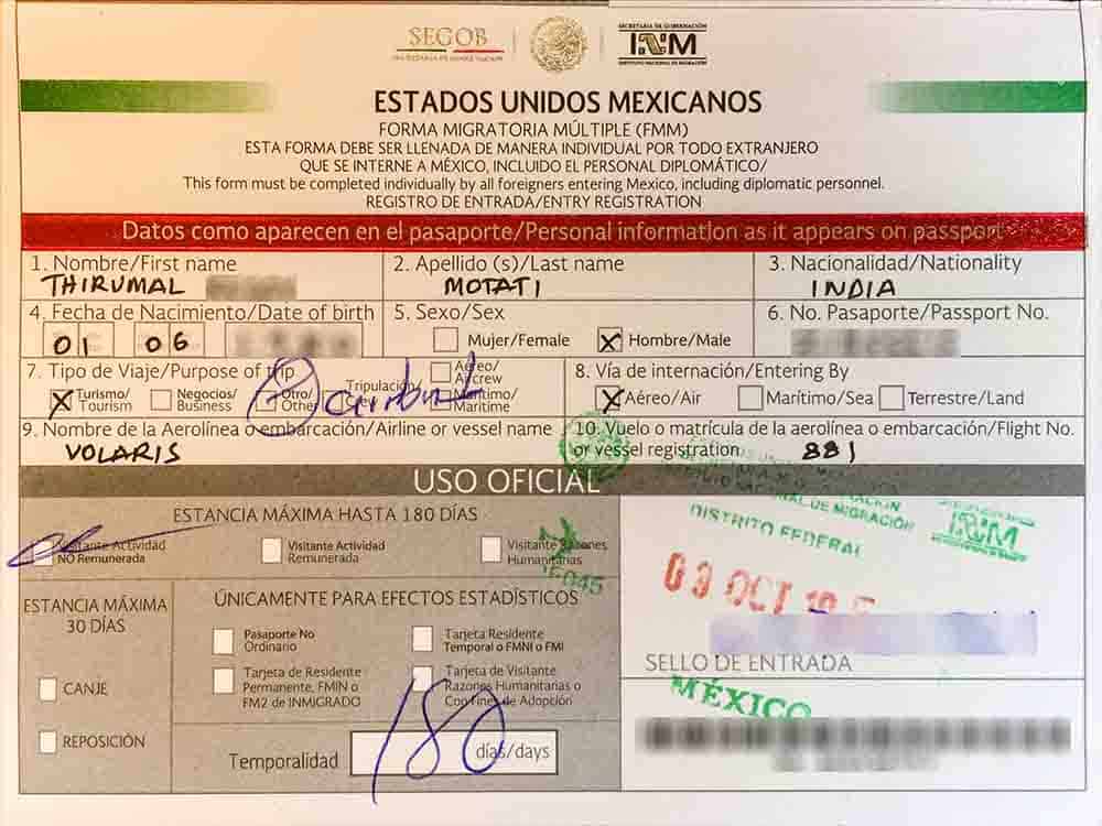 Mexico Immigration Form FMM 180 days