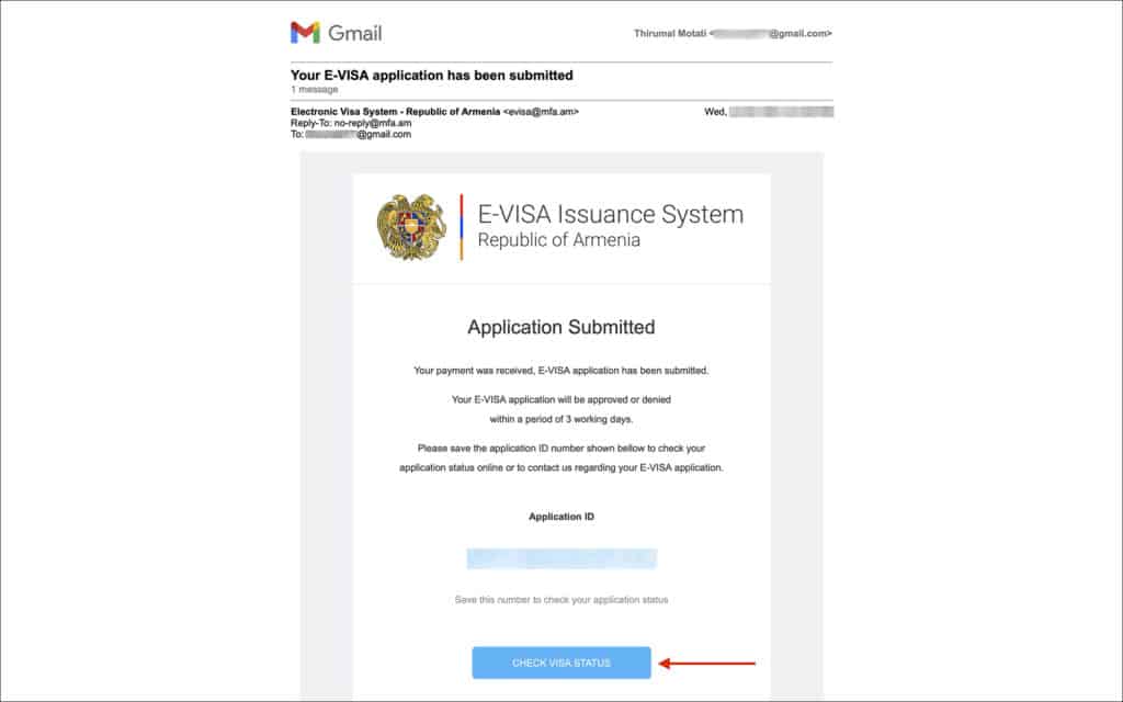 e-Visa Application Submission Email