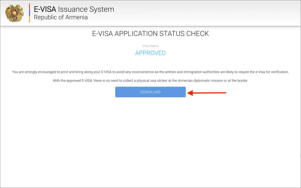 e-Visa Status Approved