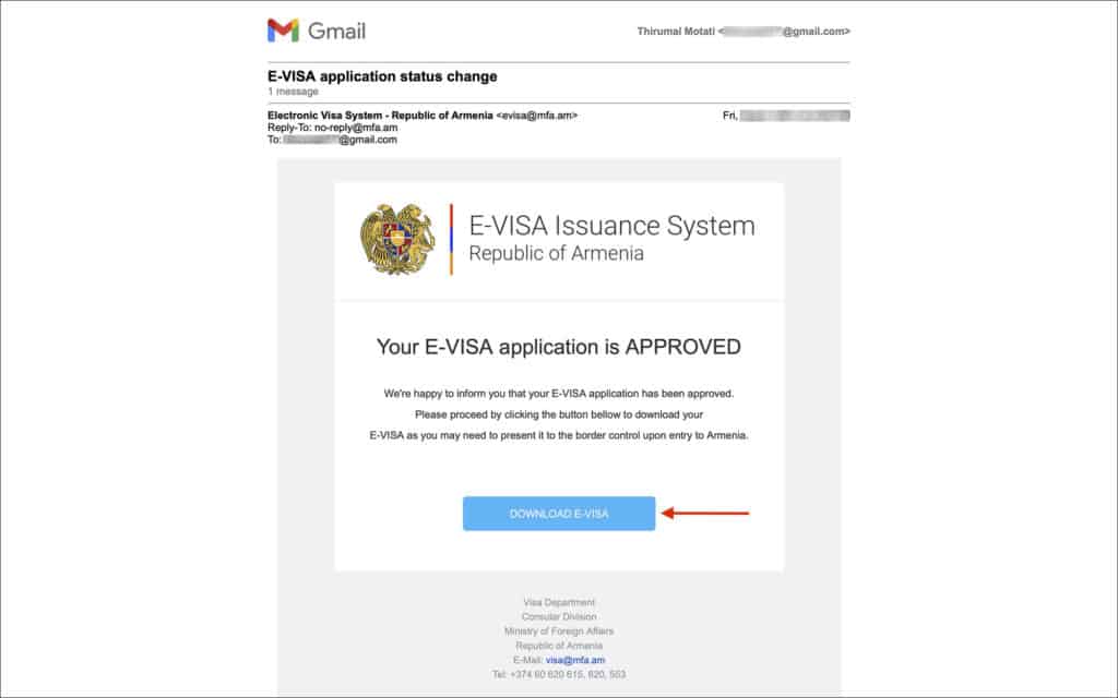 e-Visa Status Approved Email