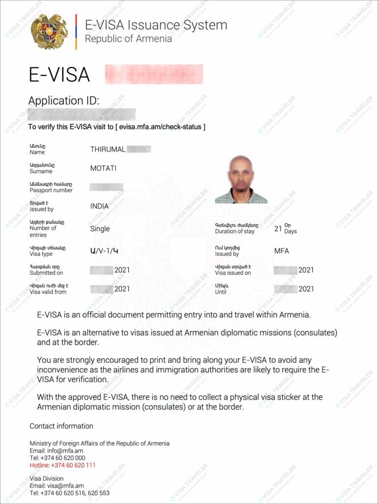 Armenia e-Visa Sample