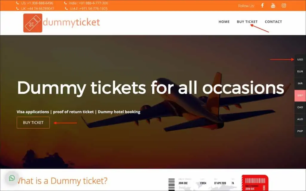 dummyticket.com start