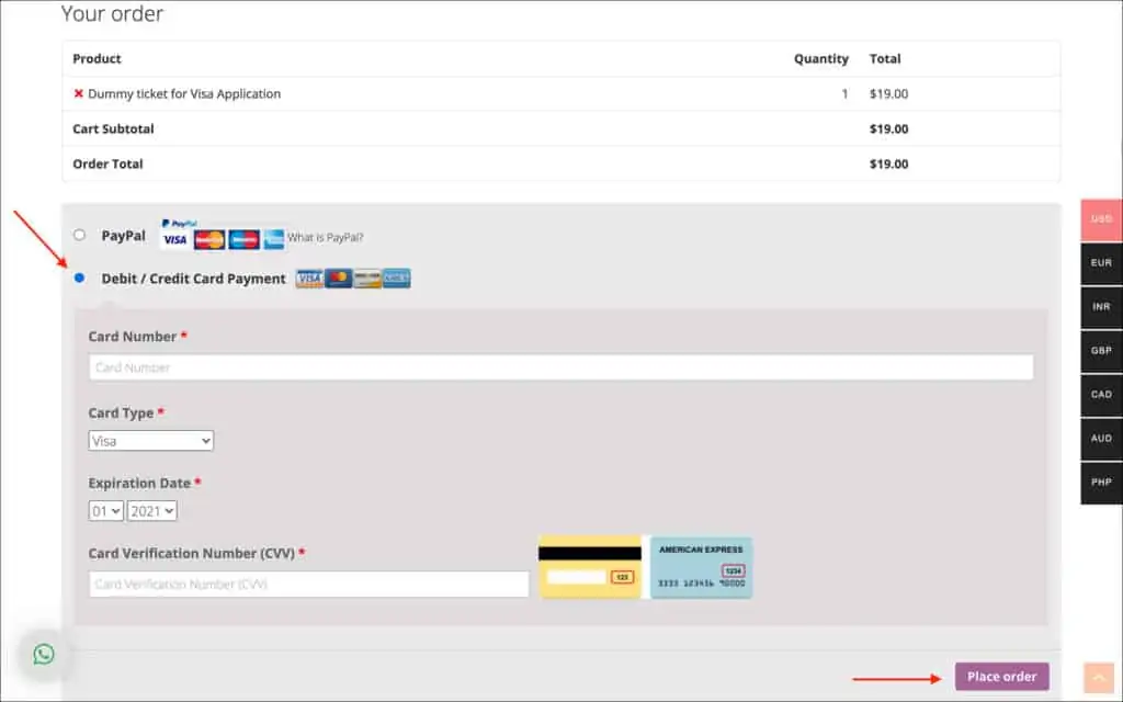 dummyticket.com ticket booking debit credit card