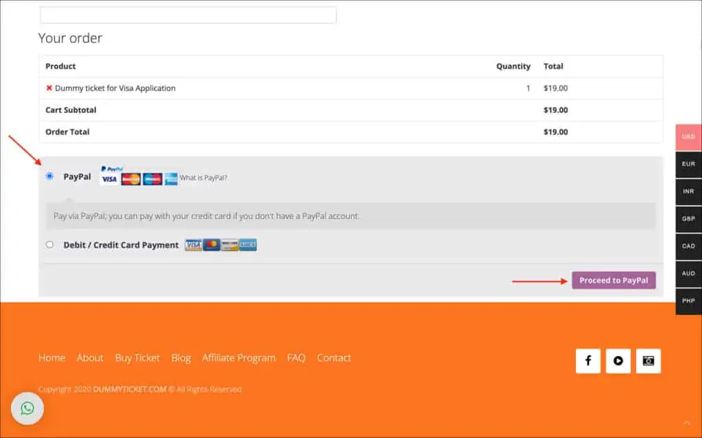 dummyticket.com ticket booking paypal