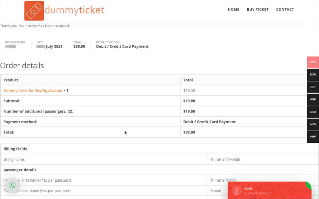 dummyticket.com order confirmation