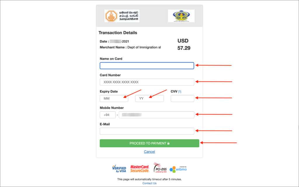 Sri Lanka ETA - Group - Credit Card Form