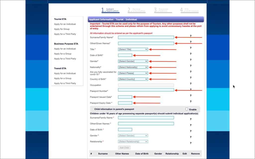 Sri Lanka ETA - Individual - Applicant Information