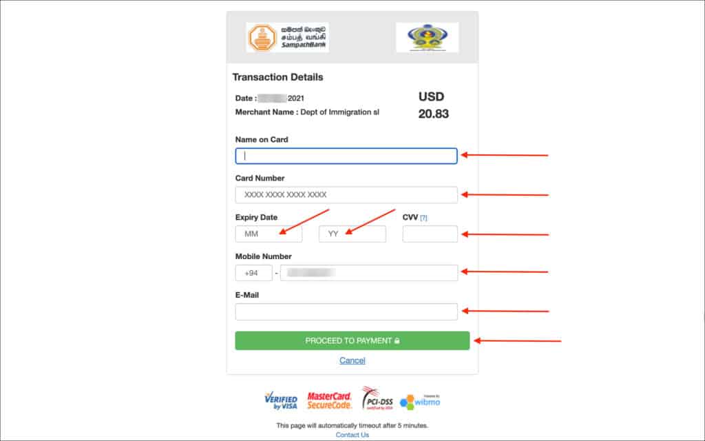Sri Lanka ETA - Individual - Credit Card Form