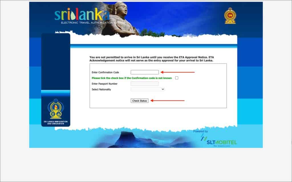 Sri Lanka ETA - Application Status Tracking Form