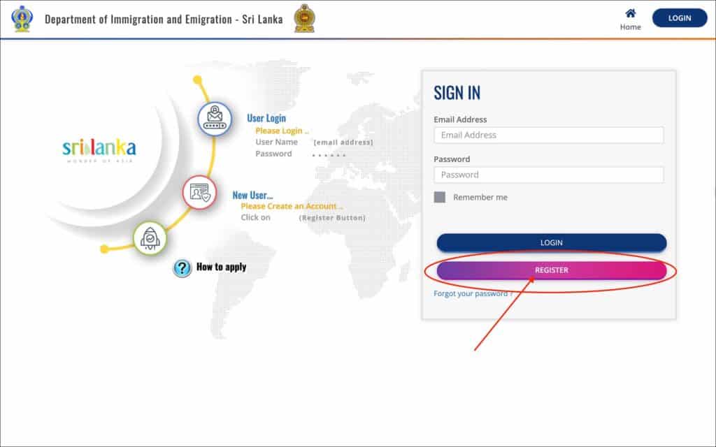 Sri Lanka Visa Extension Online - Register