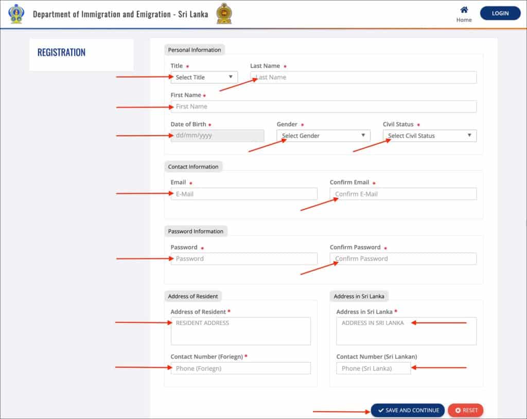 Sri Lanka Visa Extension Online - Account Registration