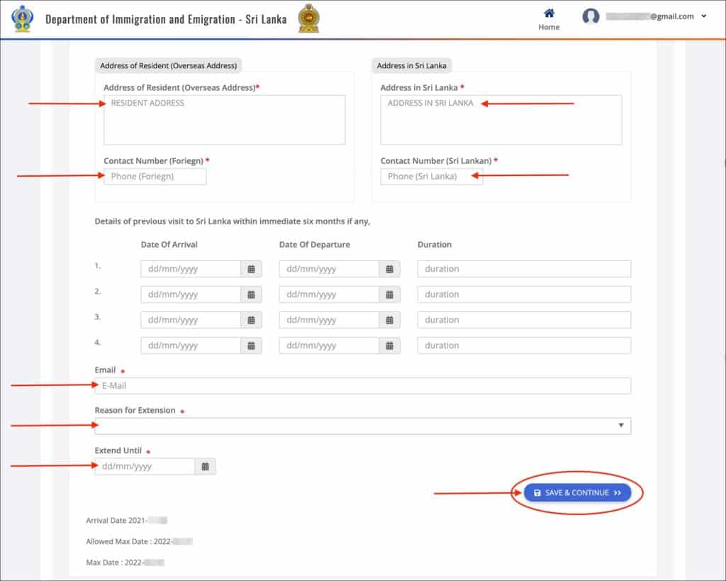 Sri Lanka Visa Extension Online - Application