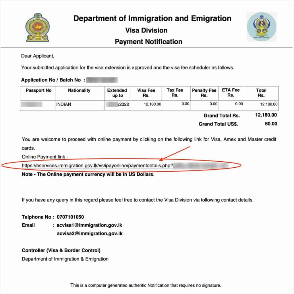 Sri Lanka Visa Extension Online - Payment Instructions PDF