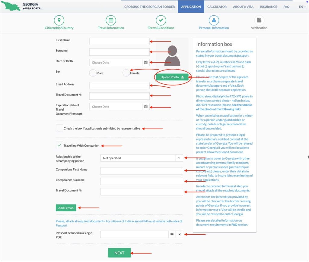 Georgia e-Visa - Personal Information