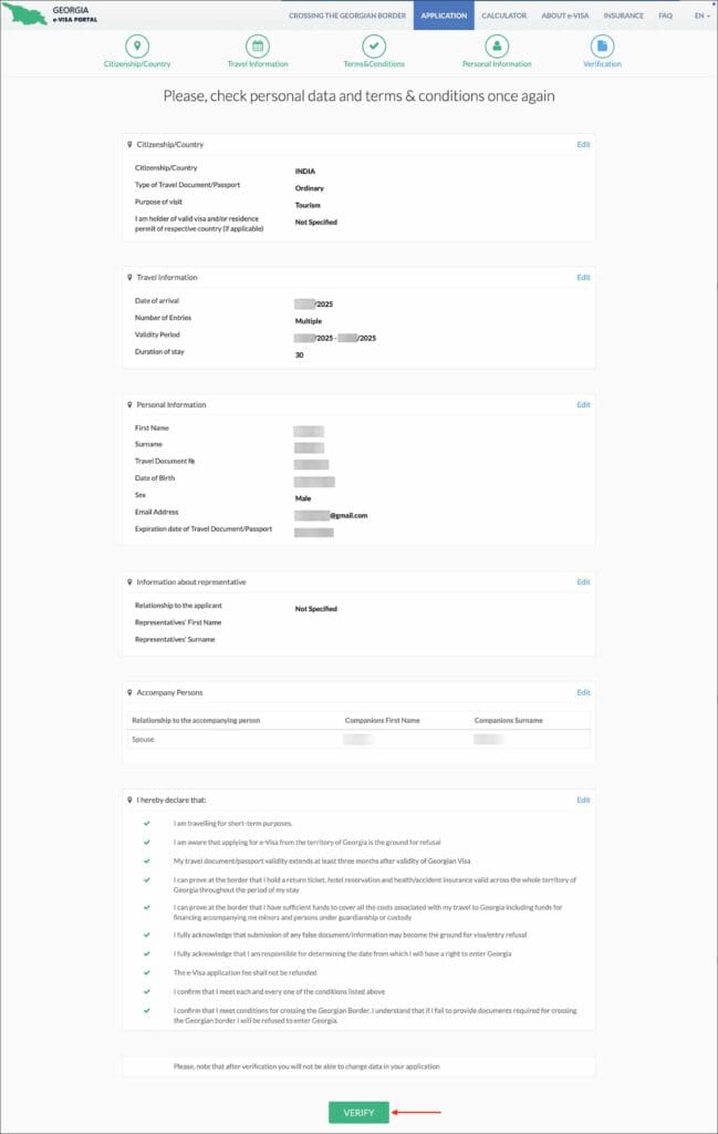 Georgia e-Visa - Verification