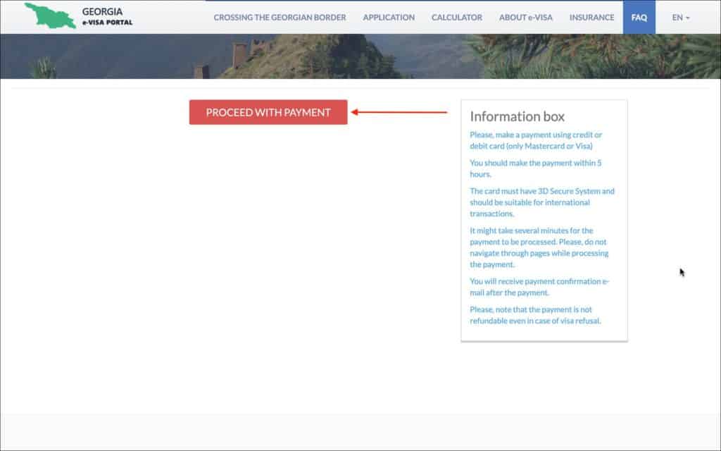 Georgia e-Visa - Proceed with payment