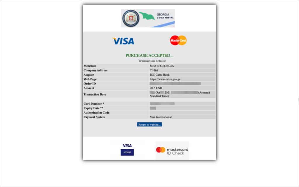 Georgia e-Visa - Payment success