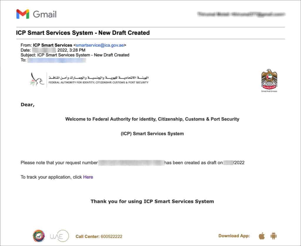 UAE or Dubai Visa Online - New Draft Created Email