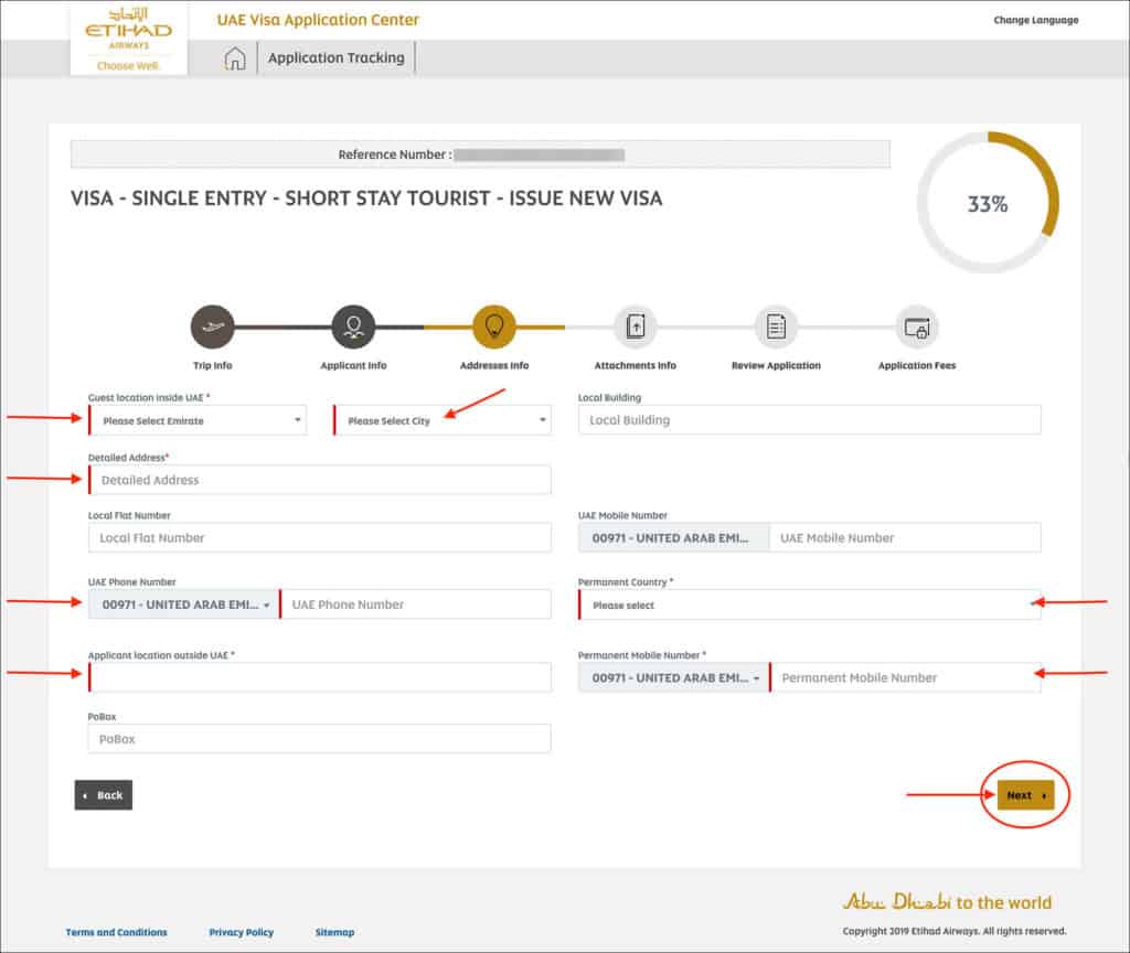 UAE or Dubai Visa Online - Address Info Section