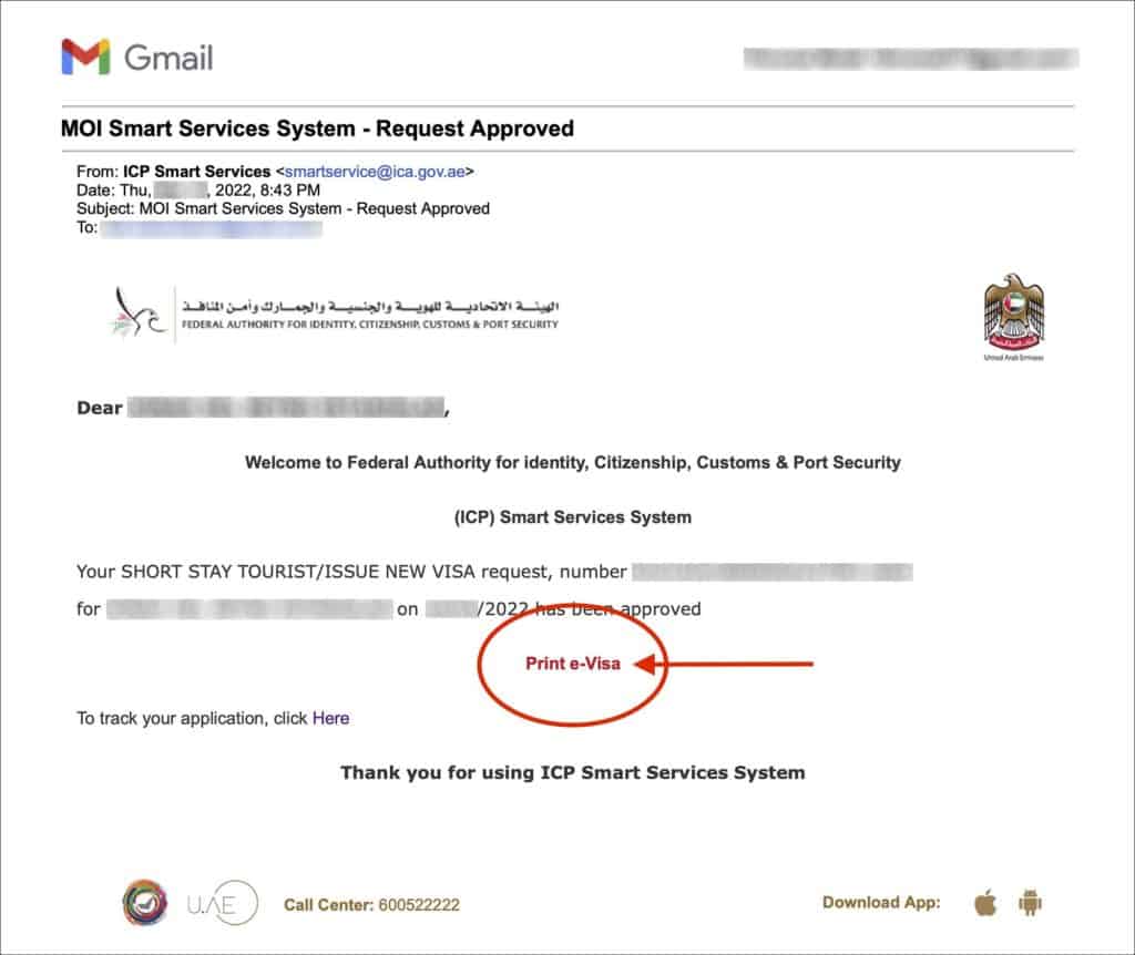 UAE or Dubai Visa Online - Request Approved Email