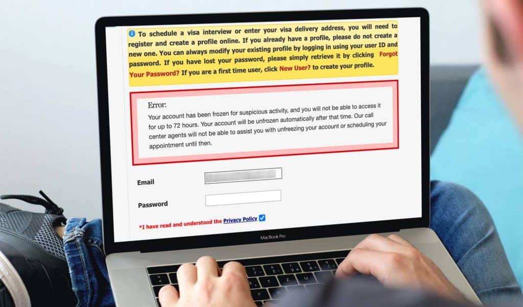 US visa CGI account frozen for 72 hours