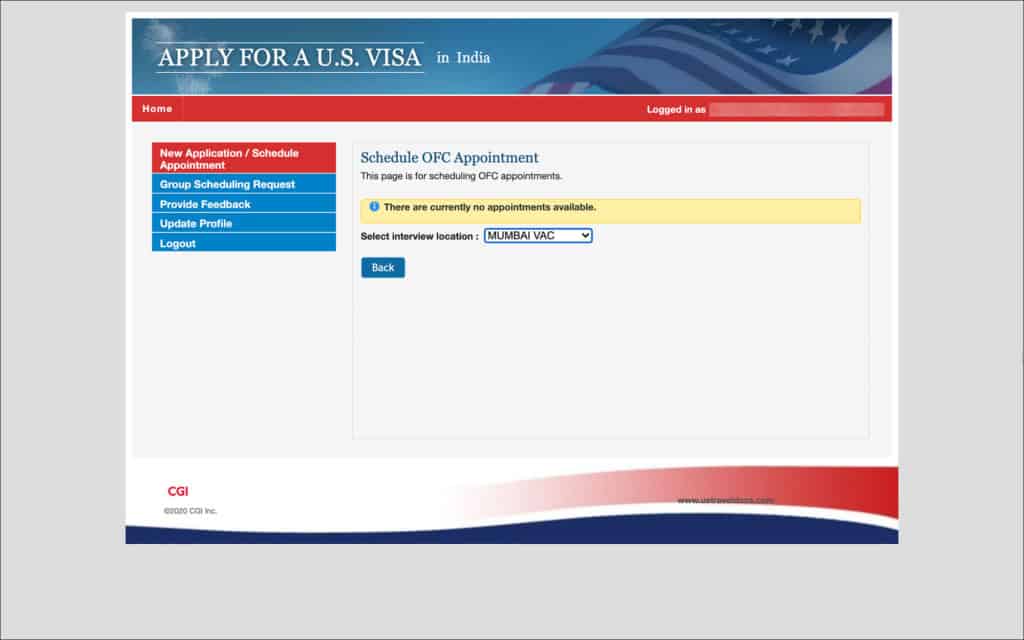 US visa CGI error - There are currently no appointments available OFC