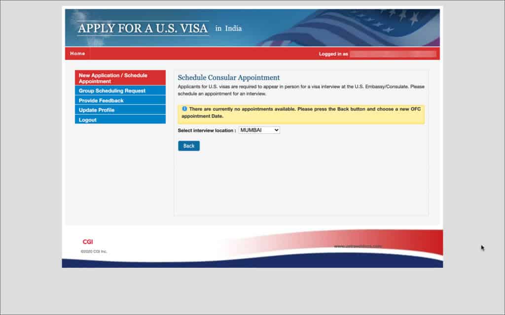 US visa CGI error - There are currently no appointments available Consular