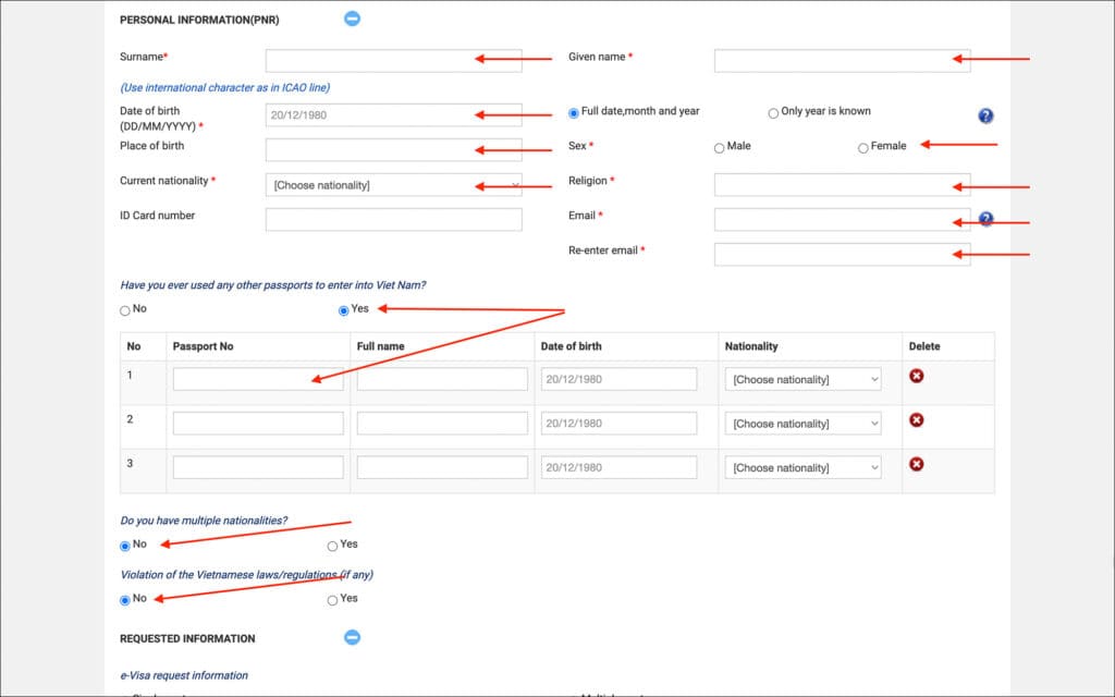 Apply for Vietnam eVisa - Personal Information