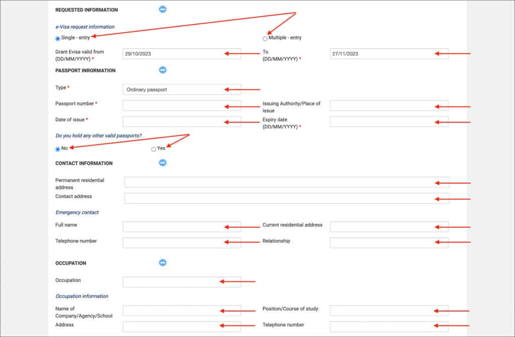 Apply for Vietnam eVisa - Requested Information