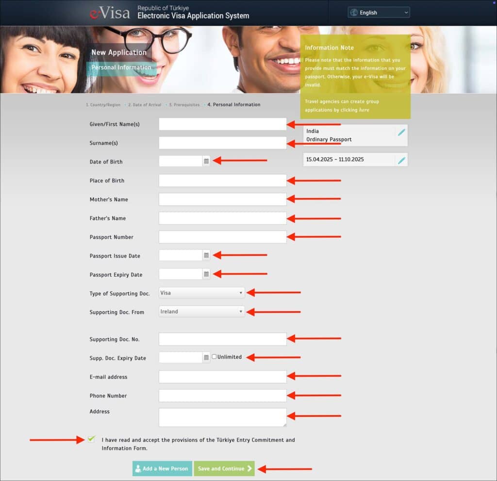 Turkey e-Visa - Personal Information