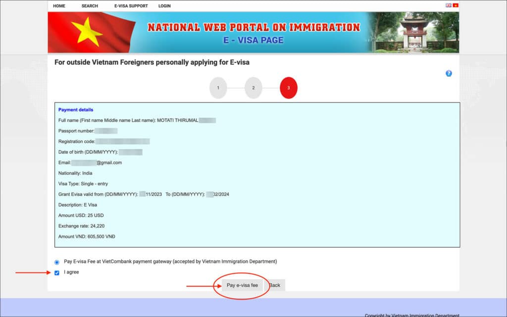 Apply for Vietnam eVisa - Payment Details