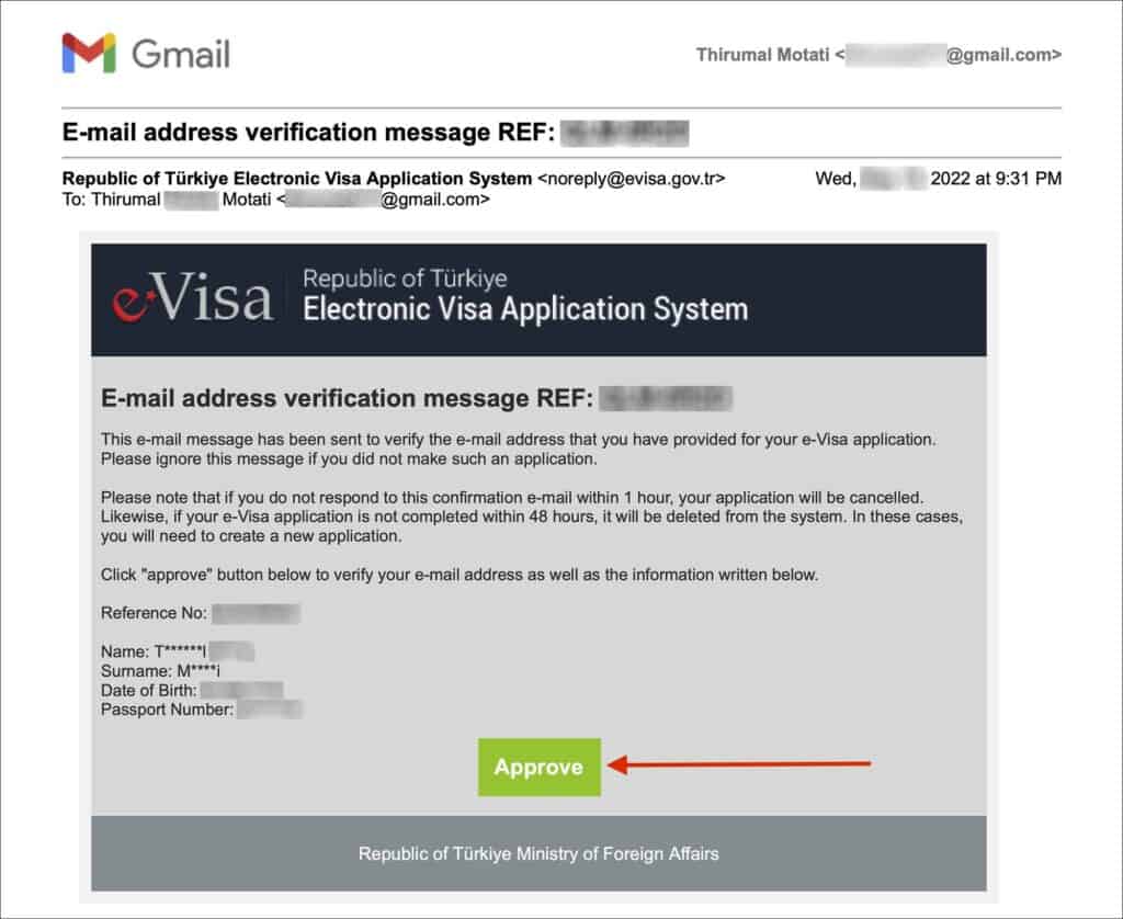 Turkey e-Visa - Application Completed Email