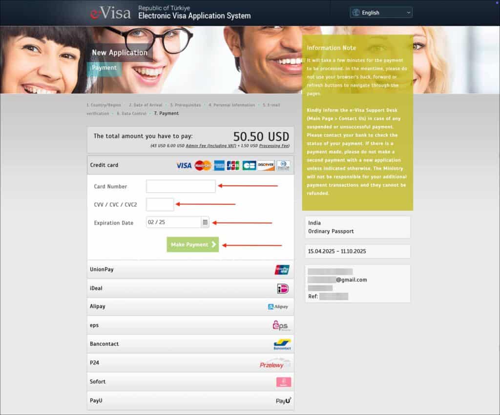 Turkey e-Visa - Payment