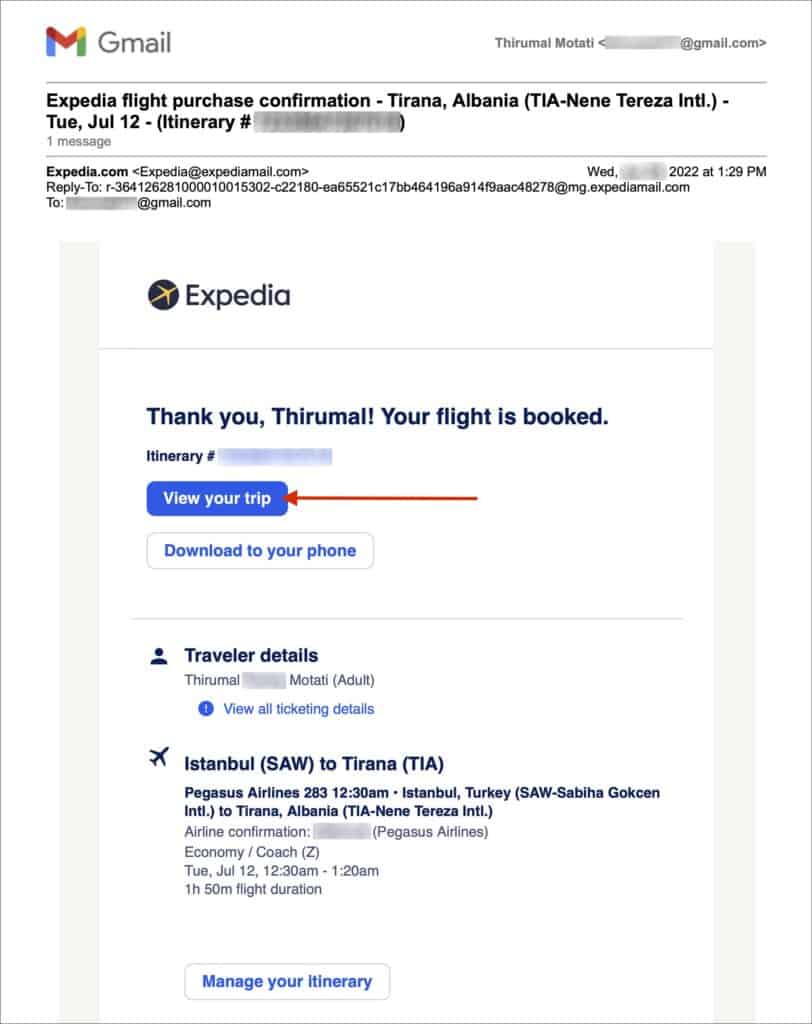 Expedia 24 hour Cancellation - Flight confirmation email